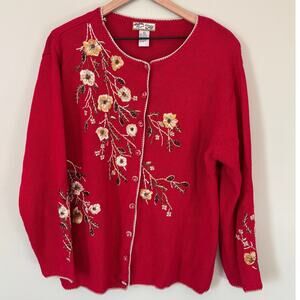 Heirloom Collectibles Vintage Holiday Red Cardigan Sweater Large